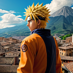 **

A determined young man with spiky blond hair, resembling Naruto Uzumaki, standing in front of a towering mountain representing his dreams. He's clenching his fist with a look of unwavering resolve. The background features a cityscape with Italian architecture. Sunlight breaks through the clouds, symbolizing hope and resilience. The overall feel is inspired by Italian manga art style with bold colors.

**