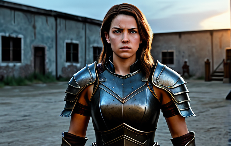 Character Backstory & Design**

"A determined female warrior, fully clothed in practical, slightly worn leather armor, standing in a training yard at dawn, safe for work, appropriate content, perfect anatomy, natural proportions, well-formed hands, proper finger count, modest clothing, professional digital art, dramatic lighting, emphasizing her strong facial features and scarred hands, background shows other warriors training, family-friendly."

**