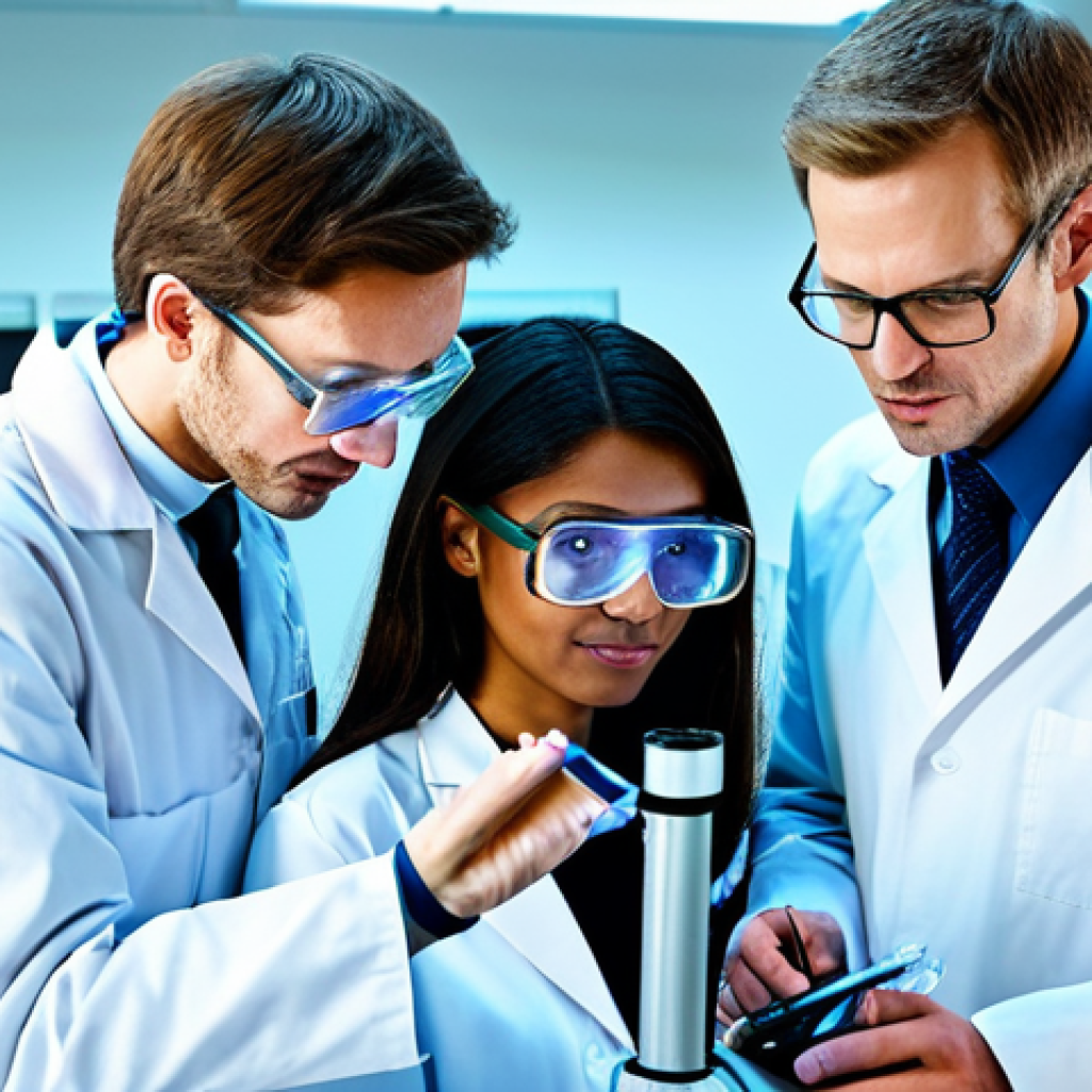 마블 히어로 기원 이야기 - Scientific Discovery**
"A diverse team of scientists in a modern, brightly lit laboratory, fully cl...