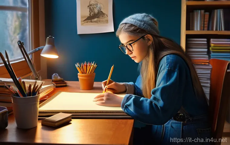 유명 캐릭터 제작 비하인드 - **Prompt: The Spark of Inspiration**
    "A young, energetic concept artist, dressed in comfortable ...