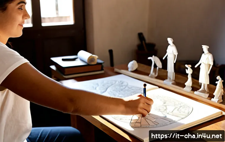 Home 17 픽사의 스토리텔링 캐릭터 - Photorealistic Italian storyboard artist in a sunlit Rome studio, arranging expressive stylized 3D c...
